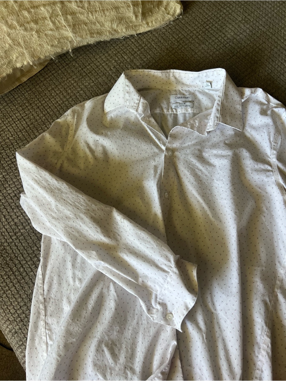 Calvin Klein White Men's Long-Sleeve Dress Shirt with Subtle Dot Pattern